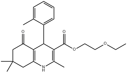 2-ethoxyethyl 2,7,7-trimethyl-4-(2-methylphenyl)-5-oxo-1,4,5,6,7,8-hexahydroquinoline-3-carboxylate 化学構造式