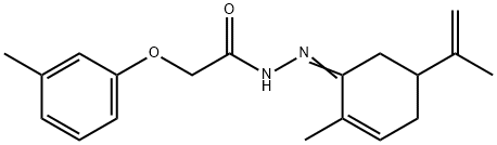 N'-(5-isopropenyl-2-methyl-2-cyclohexen-1-ylidene)-2-(3-methylphenoxy)acetohydrazide 化学構造式