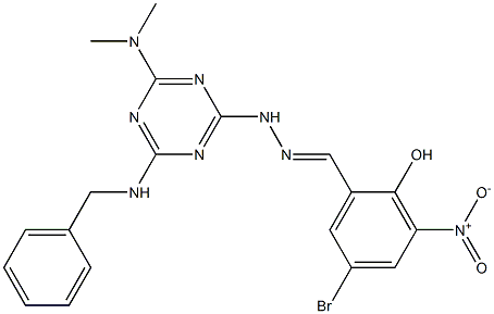 5-bromo-2-hydroxy-3-nitrobenzaldehyde [4-(benzylamino)-6-(dimethylamino)-1,3,5-triazin-2-yl]hydrazone 结构式