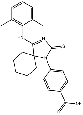 4-{4-[(2,6-dimethylphenyl)imino]-2-thioxo-1,3-diazaspiro[4.5]dec-1-yl}benzoic acid Struktur