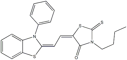 3-butyl-5-[2-(3-phenyl-1,3-benzothiazol-2(3H)-ylidene)ethylidene]-2-thioxo-1,3-thiazolidin-4-one Struktur