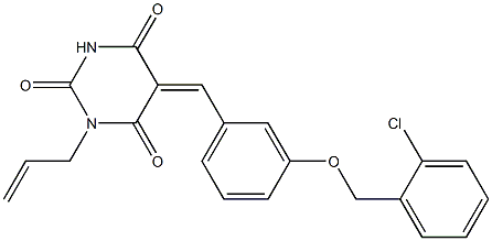 1-allyl-5-{3-[(2-chlorobenzyl)oxy]benzylidene}-2,4,6(1H,3H,5H)-pyrimidinetrione 化学構造式