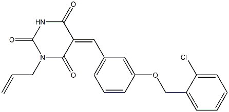 1-allyl-5-{3-[(2-chlorobenzyl)oxy]benzylidene}-2,4,6(1H,3H,5H)-pyrimidinetrione Structure