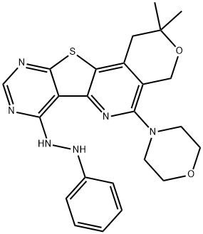 2,2-dimethyl-5-(4-morpholinyl)-7-(2-phenylhydrazino)-1,4-dihydro-2H-pyrano[4'',3'':4',5']pyrido[2',3':4,5]thieno[2,3-d]pyrimidine,354794-45-9,结构式