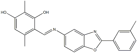 2,5-dimethyl-4-({[2-(3-methylphenyl)-1,3-benzoxazol-5-yl]imino}methyl)-1,3-benzenediol Struktur