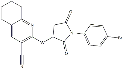 2-{[1-(4-bromophenyl)-2,5-dioxopyrrolidin-3-yl]thio}-5,6,7,8-tetrahydroquinoline-3-carbonitrile 化学構造式