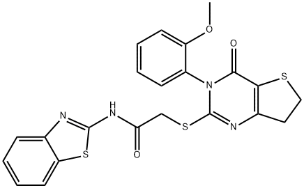 Acetamide, N-2-benzothiazolyl-2-[[3,4,6,7-tetrahydro-3-(2-methoxyphenyl)-4-oxothieno[3,2-d]pyrimidin-2-yl]thio]- Structure