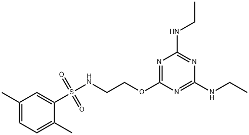 N-(2-{[4,6-bis(ethylamino)-1,3,5-triazin-2-yl]oxy}ethyl)-2,5-dimethylbenzenesulfonamide 化学構造式