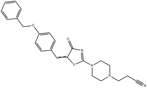 3-(4-{5-[4-(benzyloxy)benzylidene]-4-oxo-4,5-dihydro-1,3-thiazol-2-yl}-1-piperazinyl)propanenitrile Structure