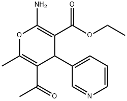 ethyl 5-acetyl-2-amino-6-methyl-4-pyridin-3-yl-4H-pyran-3-carboxylate 化学構造式