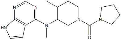 N,4-dimethyl-1-(pyrrolidine-1-carbonyl)-N-{7H-pyrrolo[2,3-d]pyrimidin-4-yl}piperidin-3-amine Struktur