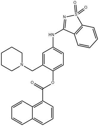 4-[(1,1-dioxido-1,2-benzisothiazol-3-yl)amino]-2-(1-piperidinylmethyl)phenyl 1-naphthoate Struktur