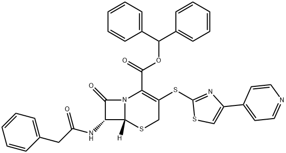 Diphenylmethyl (6R,7R)-8-oxo-7-[(phenylacetyl)amino]-3-{[4-(pyridin-4-yl)-1,3-thiazol-2-yl]thio}-5-thia-1-azabicyclo[4.2.0]oct-2-ene-2-carboxylate Struktur