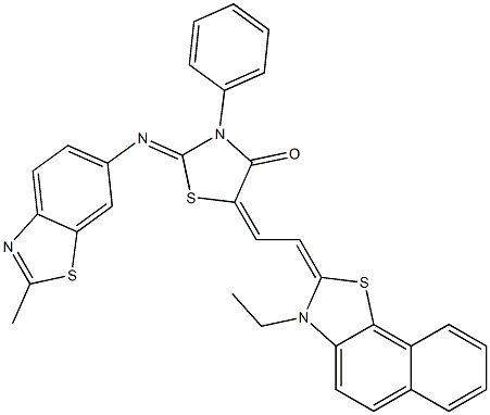 5-[2-(3-ethylnaphtho[2,1-d][1,3]thiazol-2(3H)-ylidene)ethylidene]-2-[(2-methyl-1,3-benzothiazol-6-yl)imino]-3-phenyl-1,3-thiazolidin-4-one 化学構造式