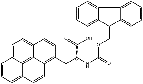 (2R)-2-({[(9H-fluoren-9-yl)methoxy]carbonyl}amino)-3-(pyren-1-yl)propanoic acid 化学構造式