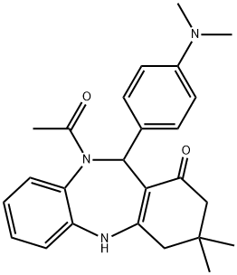 10-acetyl-11-[4-(dimethylamino)phenyl]-3,3-dimethyl-2,3,4,5,10,11-hexahydro-1H-dibenzo[b,e][1,4]diazepin-1-one Structure