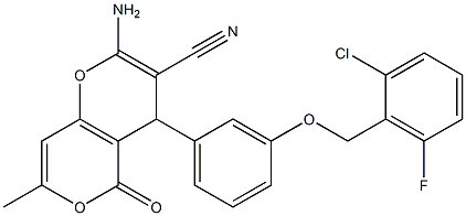 2-amino-4-{3-[(2-chloro-6-fluorobenzyl)oxy]phenyl}-7-methyl-5-oxo-4H,5H-pyrano[4,3-b]pyran-3-carbonitrile|