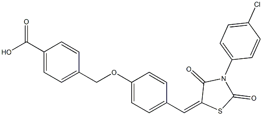 4-[(4-{[3-(4-chlorophenyl)-2,4-dioxo-1,3-thiazolidin-5-ylidene]methyl}phenoxy)methyl]benzoic acid 化学構造式