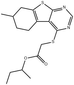sec-butyl [(7-methyl-5,6,7,8-tetrahydro[1]benzothieno[2,3-d]pyrimidin-4-yl)sulfanyl]acetate 结构式
