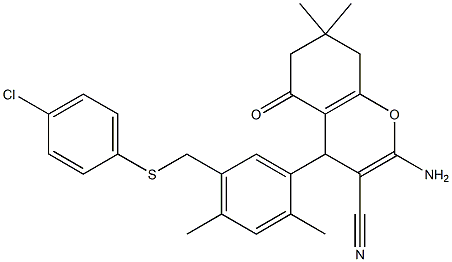 2-amino-4-(5-{[(4-chlorophenyl)sulfanyl]methyl}-2,4-dimethylphenyl)-7,7-dimethyl-5-oxo-5,6,7,8-tetrahydro-4H-chromene-3-carbonitrile Structure