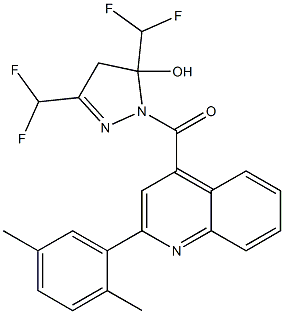 3,5-bis(difluoromethyl)-1-{[2-(2,5-dimethylphenyl)-4-quinolinyl]carbonyl}-4,5-dihydro-1H-pyrazol-5-ol Struktur