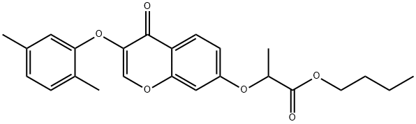 butyl 2-{[3-(2,5-dimethylphenoxy)-4-oxo-4H-chromen-7-yl]oxy}propanoate Struktur