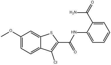 N-[2-(aminocarbonyl)phenyl]-3-chloro-6-methoxy-1-benzothiophene-2-carboxamide Struktur