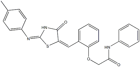 2-[2-({2-[(4-methylphenyl)imino]-4-oxo-1,3-thiazolidin-5-ylidene}methyl)phenoxy]-N-phenylacetamide Struktur