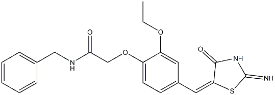 N-benzyl-2-{2-ethoxy-4-[(2-imino-4-oxo-1,3-thiazolidin-5-ylidene)methyl]phenoxy}acetamide Struktur