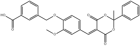 3-({2-methoxy-4-[(2-methyl-4,6-dioxo-2-phenyl-1,3-dioxan-5-ylidene)methyl]phenoxy}methyl)benzoic acid Structure