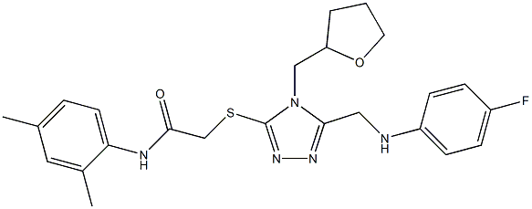 N-(2,4-dimethylphenyl)-2-{[5-[(4-fluoroanilino)methyl]-4-(tetrahydro-2-furanylmethyl)-4H-1,2,4-triazol-3-yl]sulfanyl}acetamide Struktur