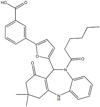 494852-31-2 3-[5-(10-hexanoyl-3,3-dimethyl-1-oxo-2,3,4,5,10,11-hexahydro-1H-dibenzo[b,e][1,4]diazepin-11-yl)-2-furyl]benzoic acid