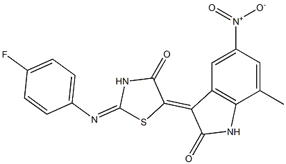 3-{2-[(4-fluorophenyl)imino]-4-oxo-1,3-thiazolidin-5-ylidene}-5-nitro-7-methyl-1,3-dihydro-2H-indol-2-one Structure