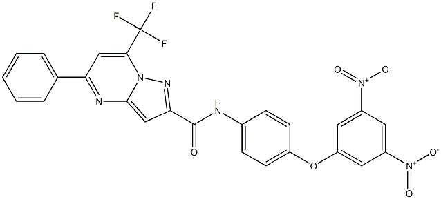 N-(4-{3,5-bisnitrophenoxy}phenyl)-5-phenyl-7-(trifluoromethyl)pyrazolo[1,5-a]pyrimidine-2-carboxamide 化学構造式