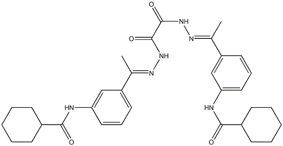 N-(3-{N-[[2-(1-{3-[(cyclohexylcarbonyl)amino]phenyl}ethylidene)hydrazino](oxo)acetyl]ethanehydrazonoyl}phenyl)cyclohexanecarboxamide Struktur