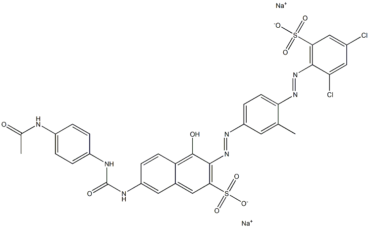 2-Naphthalenesulfonic acid, 7-[[[[4-(acetylamino)phenyl]amino]carbonyl]amino]-3-[[4-[(2,4-dichloro-6-sulfophenyl)azo]-3-methylphenyl]azo]-4-hydroxy-, disodium salt Structure