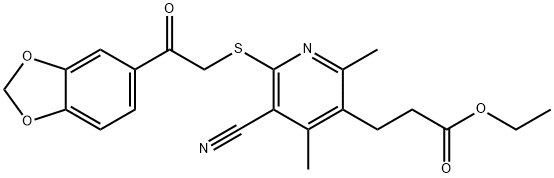 ethyl 3-(6-{[2-(1,3-benzodioxol-5-yl)-2-oxoethyl]sulfanyl}-5-cyano-2,4-dimethylpyridin-3-yl)propanoate Struktur