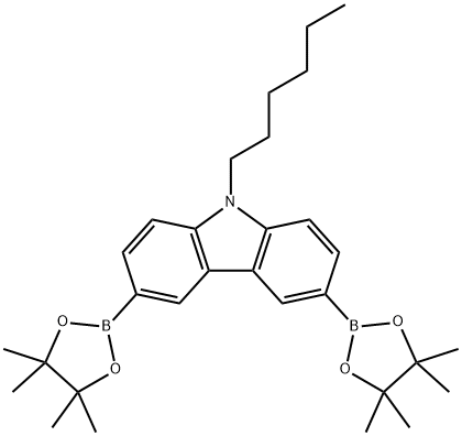 9-己基-3,6-双(4,4,5,5-四甲基-1,3,2-二氧杂环戊硼烷-2-基)-9H-咔唑,628336-95-8,结构式