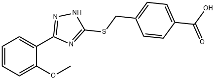 4-({[5-(2-methoxyphenyl)-1H-1,2,4-triazol-3-yl]sulfanyl}methyl)benzoic acid 化学構造式