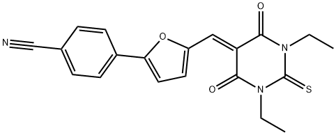 4-{5-[(1,3-diethyl-4,6-dioxo-2-thioxotetrahydro-5(2H)-pyrimidinylidene)methyl]-2-furyl}benzonitrile,664352-84-5,结构式
