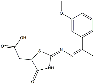 (2-{[1-(3-methoxyphenyl)ethylidene]hydrazono}-4-oxo-1,3-thiazolidin-5-yl)acetic acid Struktur