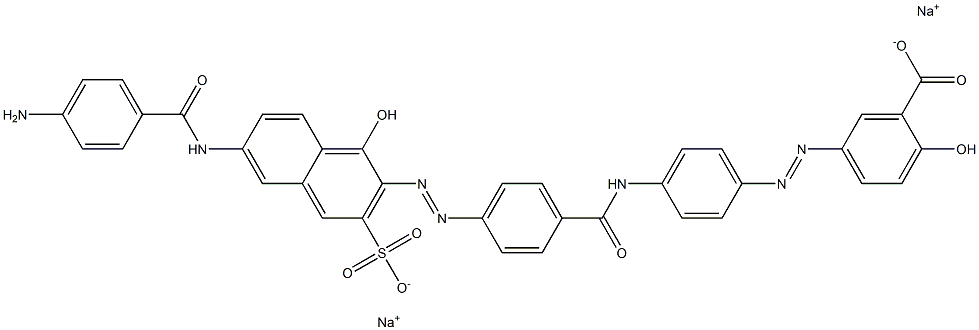 Benzoic acid, 5-[[4-[[4-[[6-[(4-aminobenzoyl)amino]-1-hydroxy-3-sulfo-2-naphthalenyl]azo]benzoyl]amino]phenyl]azo]-2-hydroxy-, disodium salt 化学構造式