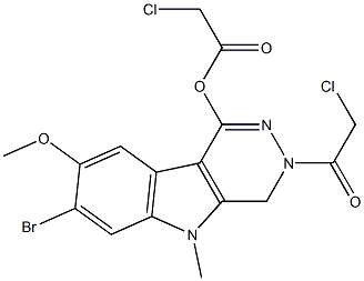 7-bromo-3-(chloroacetyl)-8-methoxy-5-methyl-4,5-dihydro-3H-pyridazino[4,5-b]indol-1-yl chloroacetate Struktur