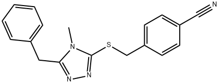 4-{[(5-benzyl-4-methyl-4H-1,2,4-triazol-3-yl)sulfanyl]methyl}benzonitrile,722471-22-9,结构式