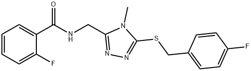 2-fluoro-N-({5-[(4-fluorobenzyl)sulfanyl]-4-methyl-4H-1,2,4-triazol-3-yl}methyl)benzamide 结构式