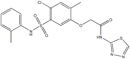 2-[4-chloro-2-methyl-5-(2-toluidinosulfonyl)phenoxy]-N-(1,3,4-thiadiazol-2-yl)acetamide Struktur