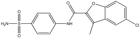 N-[4-(aminosulfonyl)phenyl]-5-chloro-3-methyl-1-benzofuran-2-carboxamide 化学構造式
