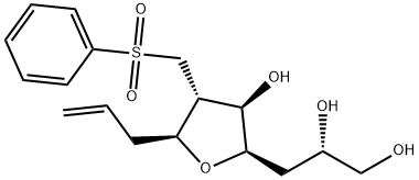 (S)-3-((2R,3R,4R,5S)-5-allyl-3-hydroxy-4-((phenylsulfonyl)methyl)tetrahydrofuran-2-yl)propane-1,2-diol 化学構造式