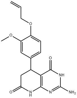 2-amino-5-[3-methoxy-4-(prop-2-en-1-yloxy)phenyl]-3H,4H,5H,6H,7H,8H-pyrido[2,3-d]pyrimidine-4,7-dione Struktur