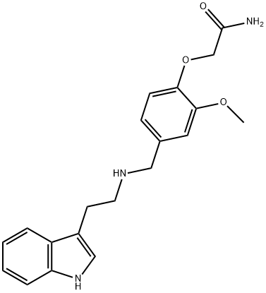 2-[4-({[2-(1H-indol-3-yl)ethyl]amino}methyl)-2-methoxyphenoxy]acetamide 化学構造式